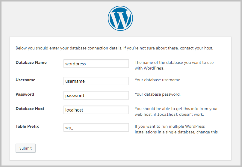 dien thong tin de cai dat wordpress