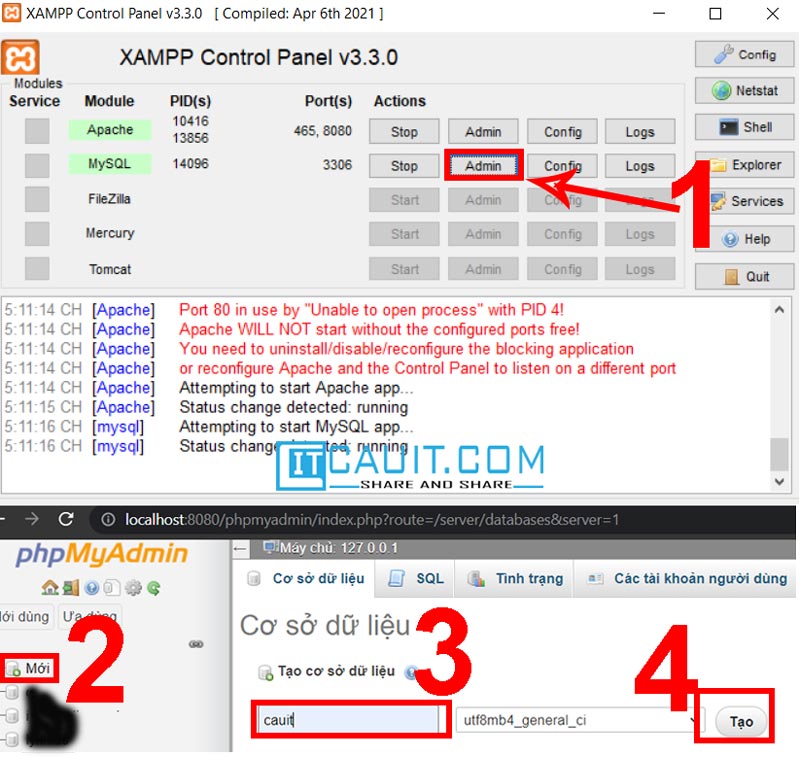 tao co so du lieu trong localhost 2